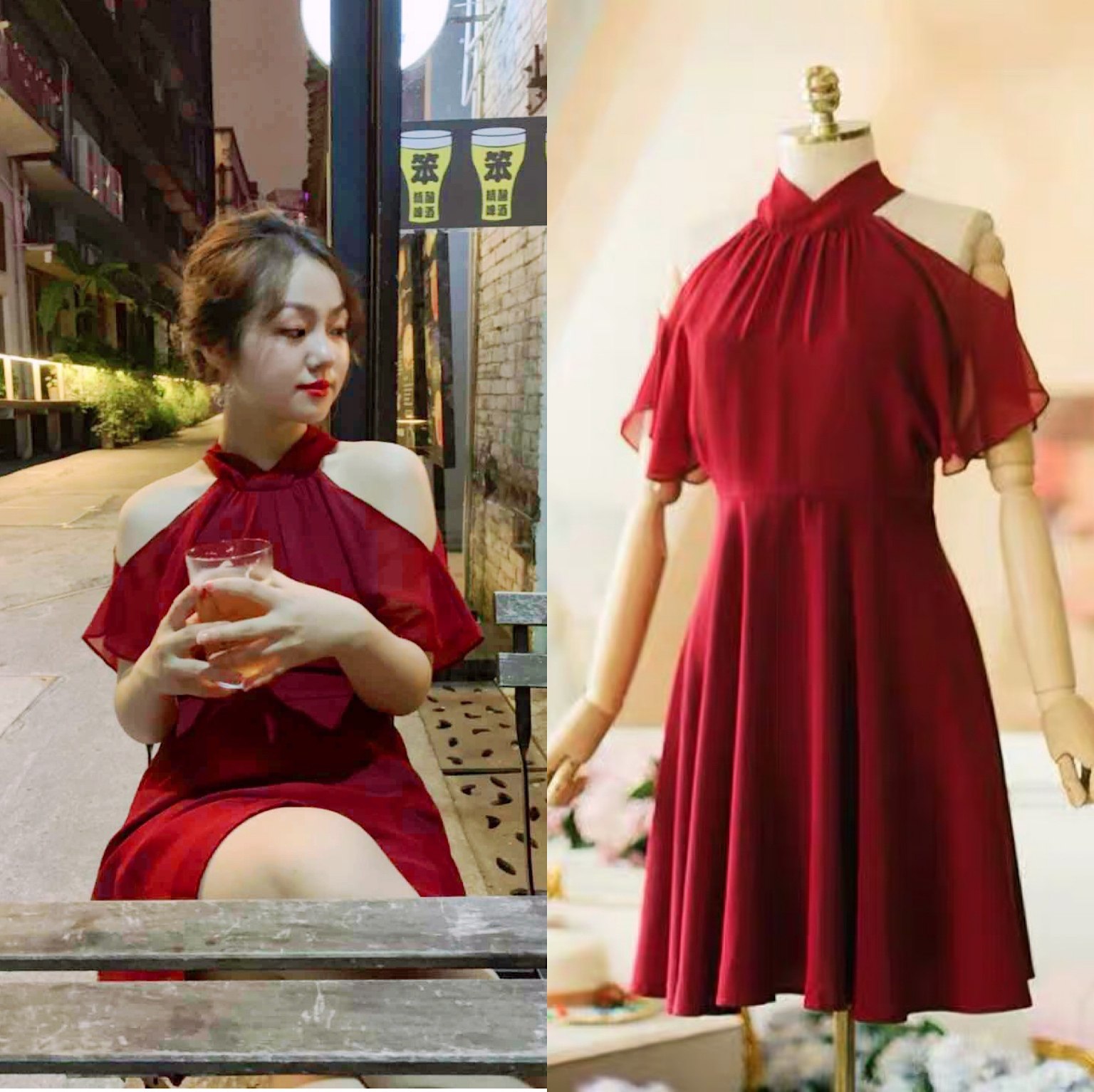 复古港风挂脖赫本小红裙19夏性感露