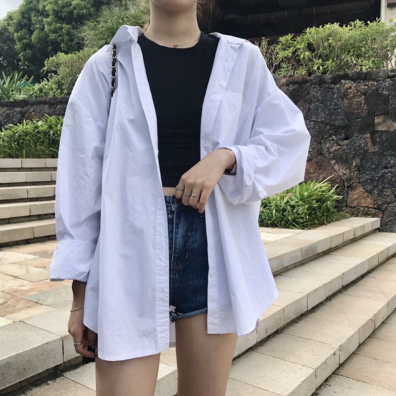 早秋2020新款韩版chic宽松中长款长袖白衬衫港味防晒上衣外套女夏在类目 女装/女士精品, 衬衫中 - 来自Buy2taobao.com提供专业的淘宝代购服务