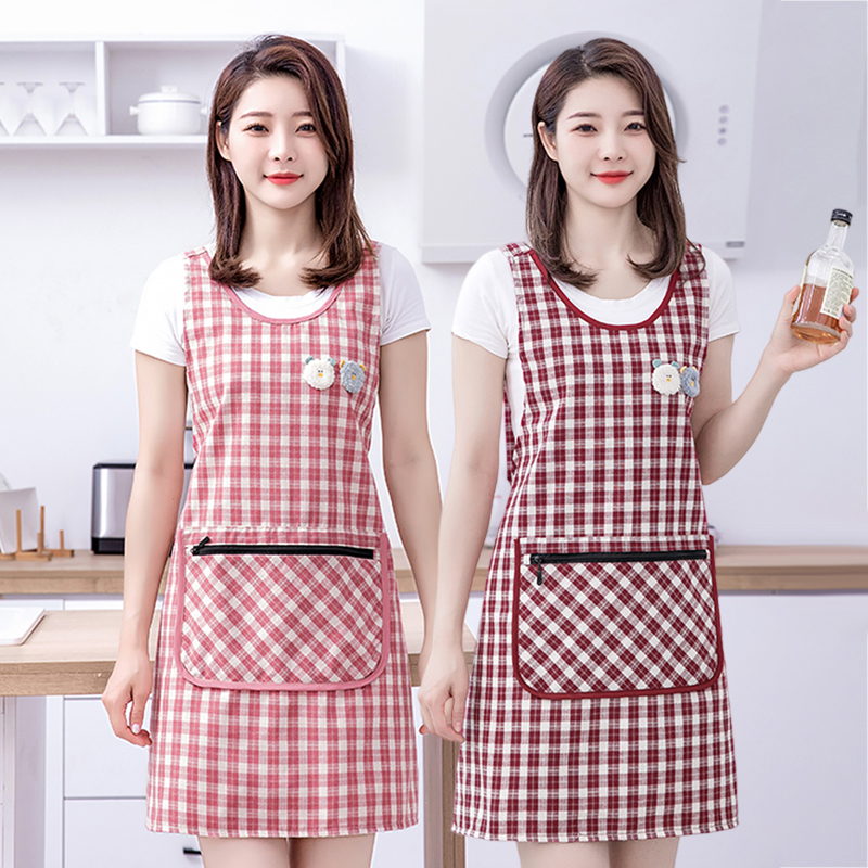 韩版坎肩式加厚棉布围裙厨房家用做饭时尚防污女式新款工作服围腰