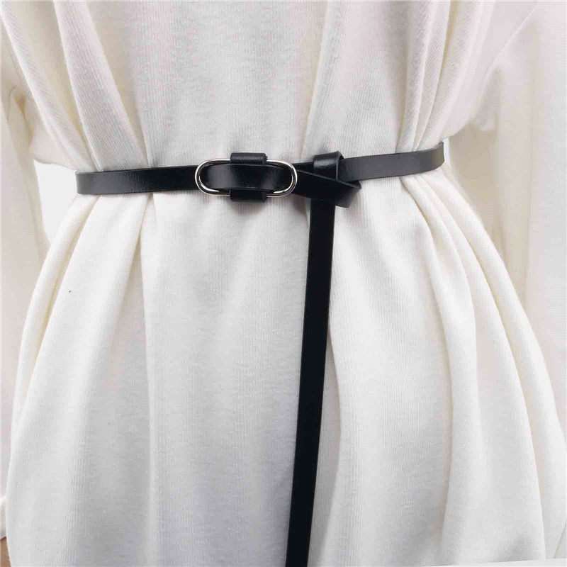 细打结真皮裙子腰带装饰简约百搭韩版时尚连衣裙小皮带黑色光身潮