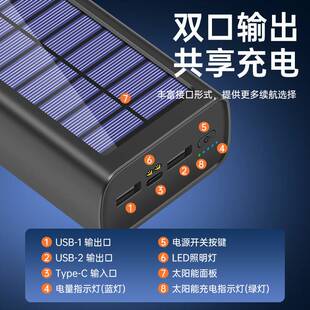 适用太阳能充电宝50000毫安超大容量户外直播摆摊露营照明灯3万毫