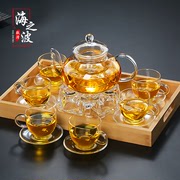 Heat-resistant glass kung fu teapot flower teapot filter tea maker thickened high temperature transparent tea set set household tea cup