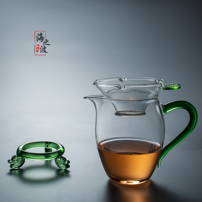 耐热玻璃公道杯茶漏泡茶过滤分茶器茶海加厚套装功夫茶具彩把公杯