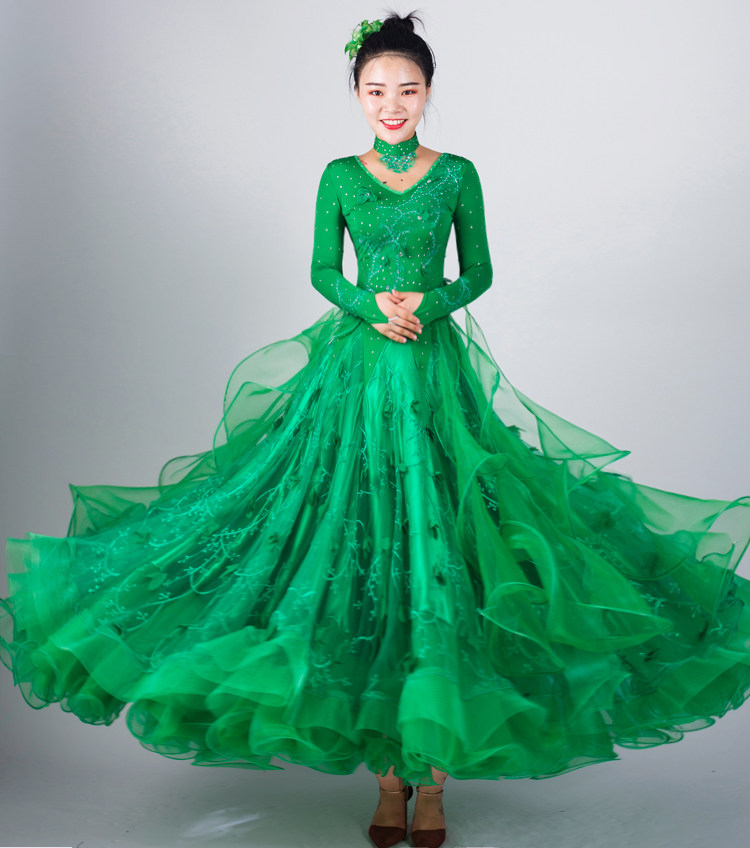 2021新款烫钻摩登舞连衣裙大摆国标舞华尔兹舞交谊舞演出服比赛裙