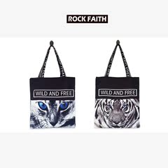 RockFaith新品原创设计动物猫咪印花帆布袋拉链单肩包购物袋学院