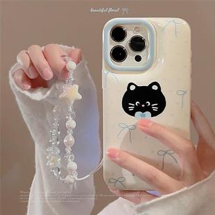 蝴蝶结小猫咪苹果15手机壳11适用iphone14promax带挂绳13软12可爱