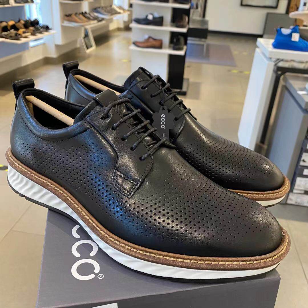 ecco爱步代购2021新款男鞋透气商务通勤休闲皮鞋 适动混合836804