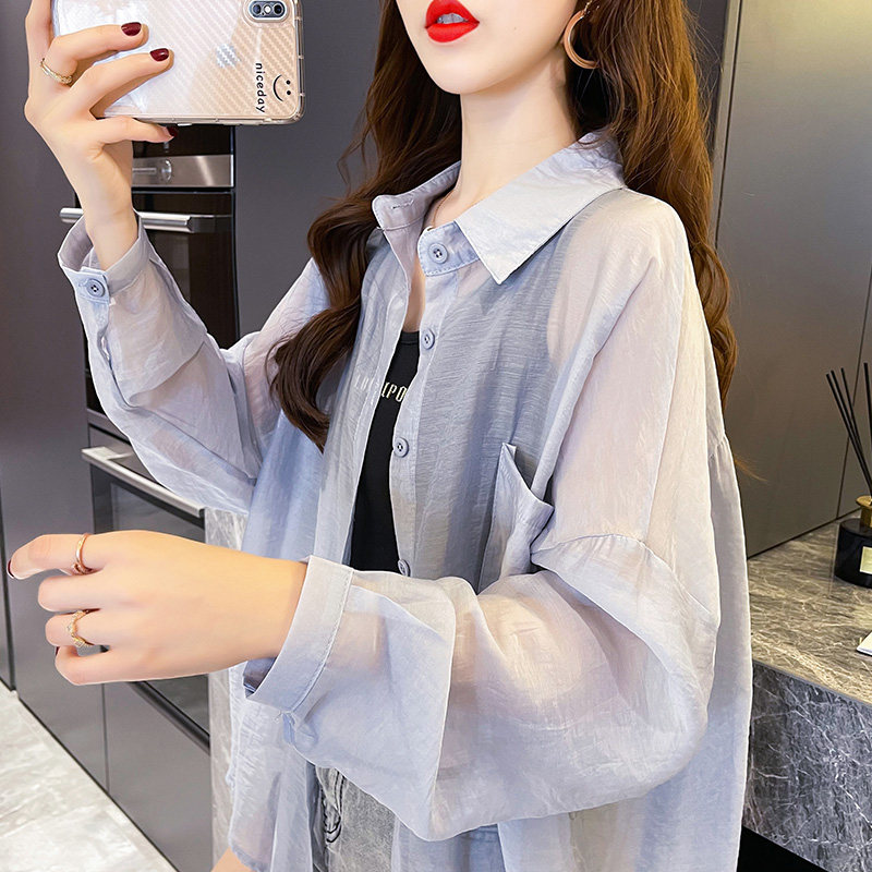 实价100聚酯纤维防紫外线透气雪纺开衫防晒衬衣薄外套