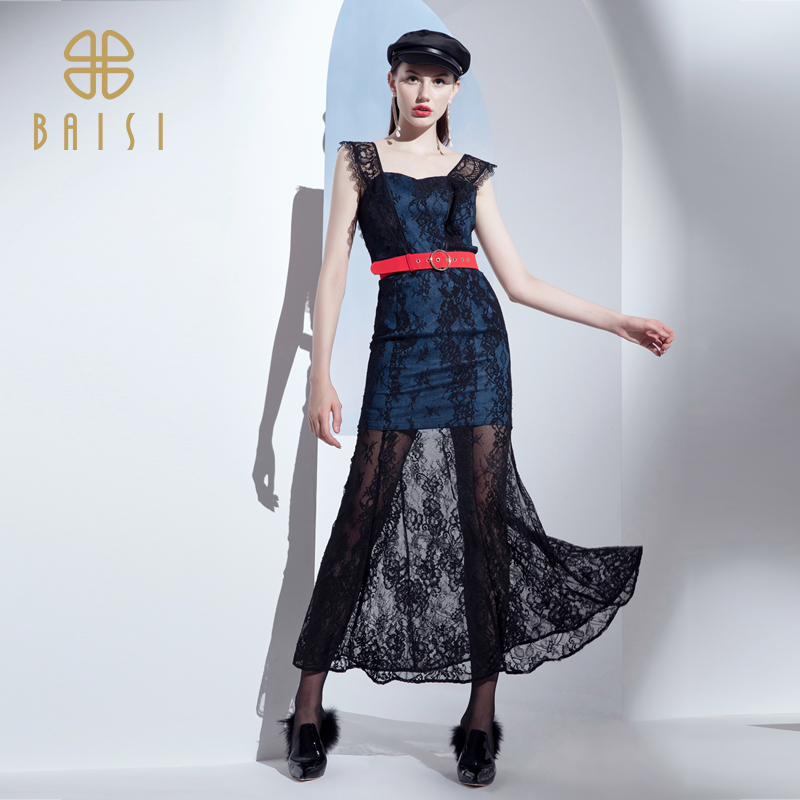 百丝吊带连衣裤百丝夏季新品收腰吊带蕾丝连衣裙裤女