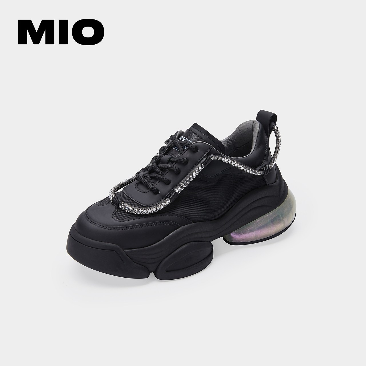 mio米奥女鞋2021秋季新款幻彩牛皮革松糕厚底闪钻带饰百搭老爹鞋