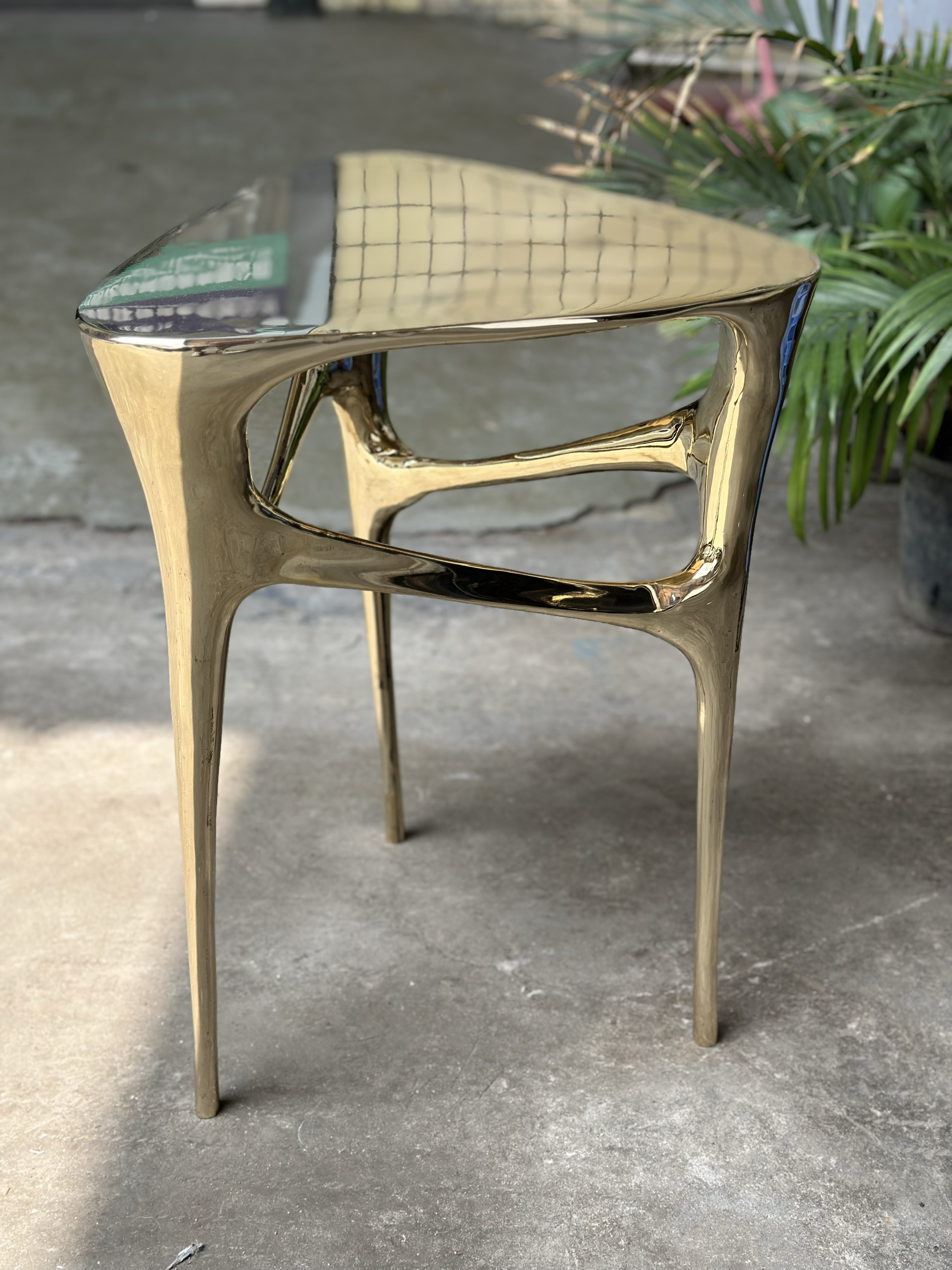 黄铜家具意式休闲咖啡桌纯铜镜面创意客厅沙发边几轻奢简约风角几