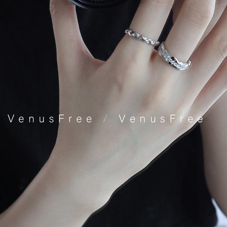 VenusFree 2选•925纯银日常精致闪钻戒指/异形开口指环叠戴简约