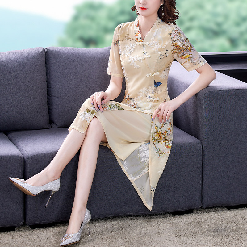 改良旗袍连衣裙低领