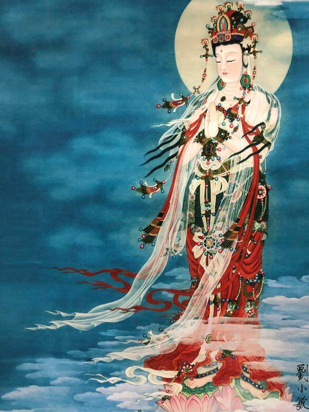 观音菩萨阿弥陀佛国画佛像观音送幅字画玄关客厅镇宅画装饰画