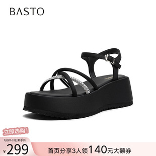 百思图2025夏季商场新款时尚休闲条带凉鞋厚底增高女凉鞋F5183BL5