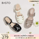 百思图夏季商场新款时尚一字带猪笼鞋粗跟罗马女凉鞋TUF02BL3