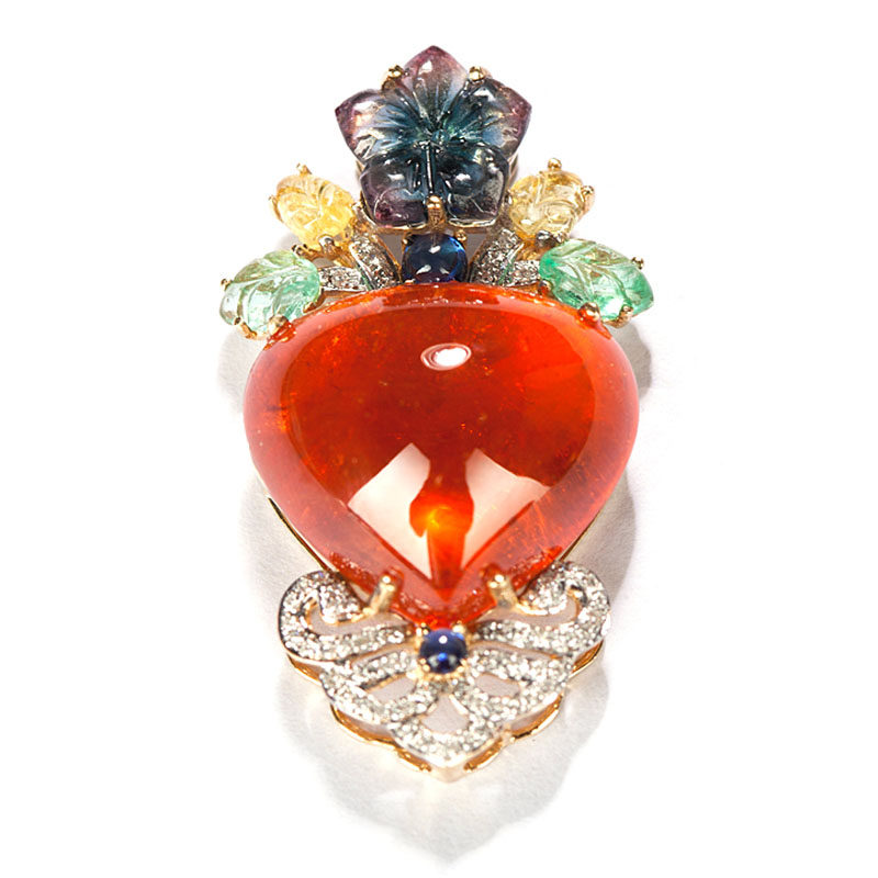 2克拉 大裸粒芬达石吊坠 18k金镶嵌钻石 传承之宝