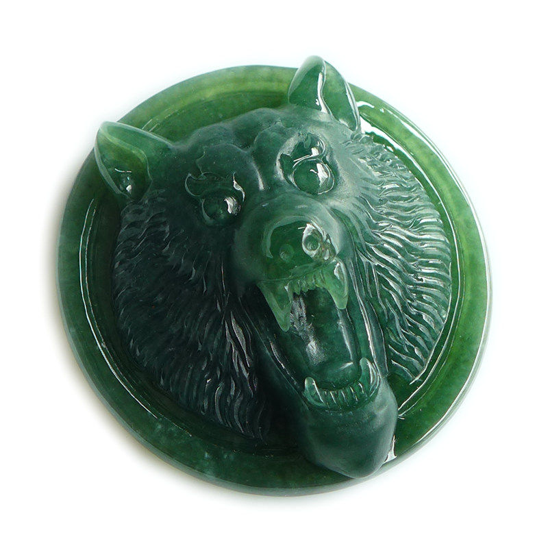 天然a货翡翠狼头挂坠29.14g