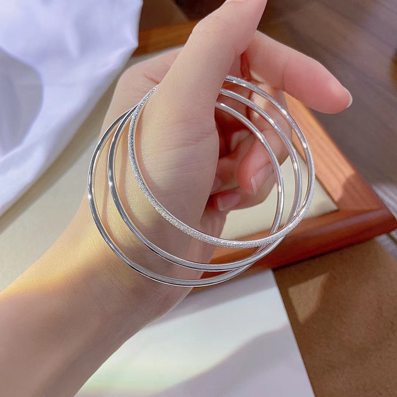 三生三世纯银手镯女s999足银实心双环银镯子送女友生日情人节礼物