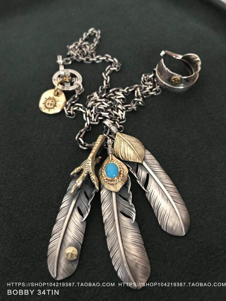 【国内现货】ken kikuchi 菊地健点金羽毛xl 大号羽毛项链吊坠