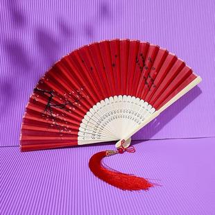 新中式国风扇子六一儿童节表演雪龙吟舞蹈跳舞专用汉服折扇便携式