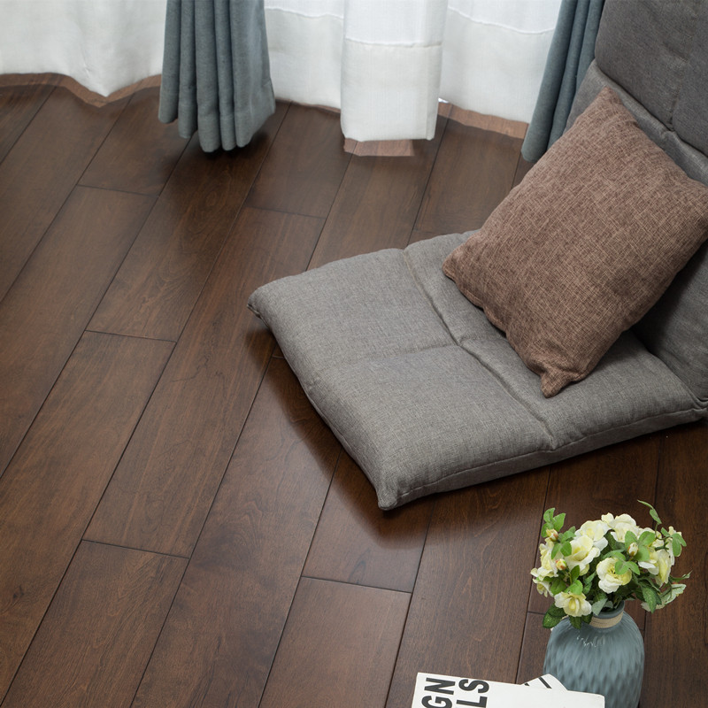 雅庭尚品桦木纯实木地板厂家直销黑胡桃色钢琴烤漆灰色格丽斯环保