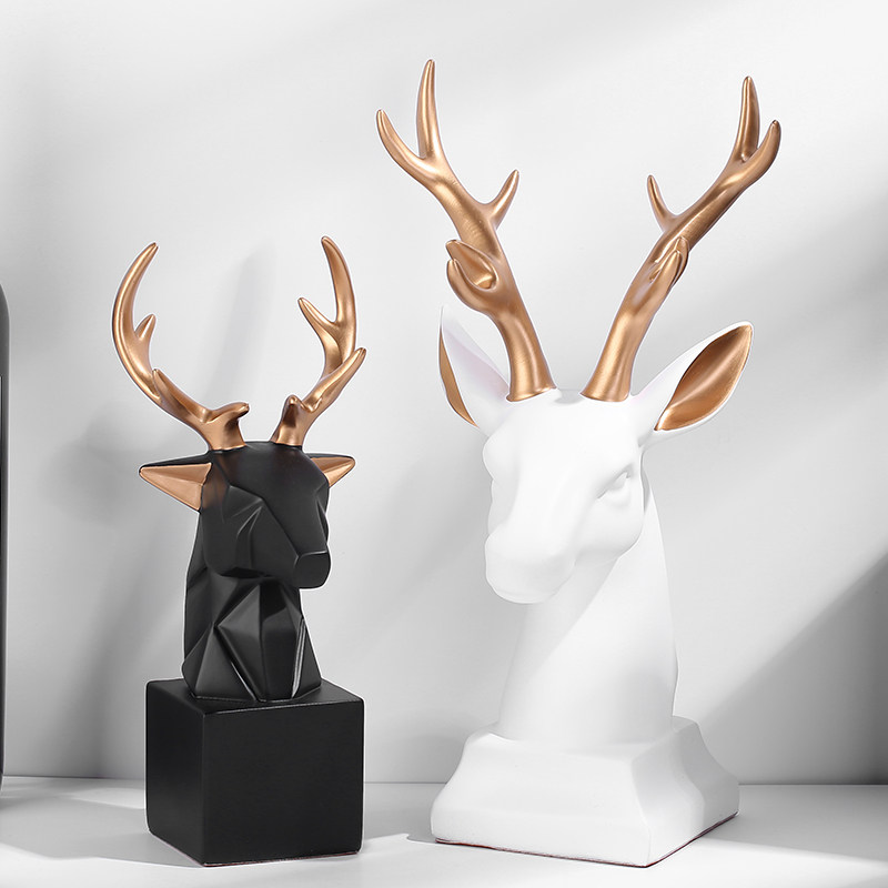 婚房摆设饰品创意_北欧创意酒柜装饰品简约黑白鹿头摆设办公室家居