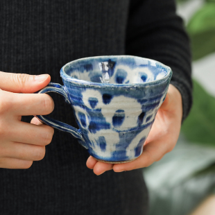 日本进口濑户烧手作蓝染马克杯日式陶瓷茶杯子复古咖啡杯创意礼物
