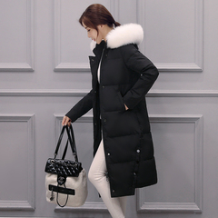 2016韩版冬装新款直筒白鸭绒加厚毛领女中长款羽绒服外套潮