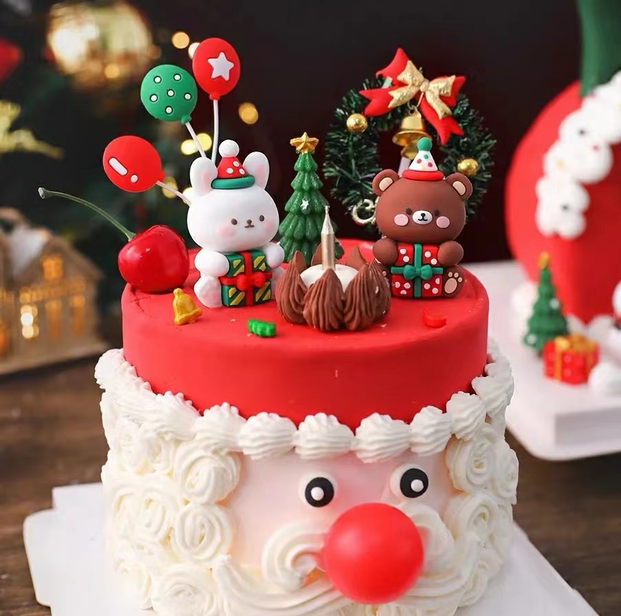 圣诞节烘焙蛋糕装饰甜品台布置装扮雪人草圈老人松树麋鹿插牌插件