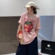 欧洲站2024夏季时尚甜美小众设计感草莓图案印花粉色系短袖T恤潮