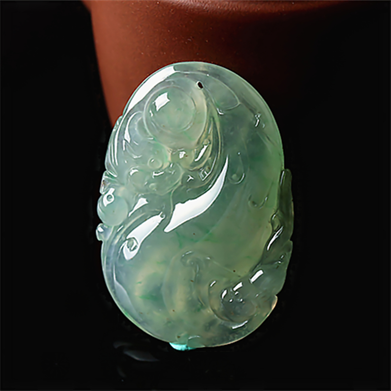 美玉佳缘翡翠龙牌吊坠男女款冰种飘花天然a货缅甸玉石龙珠挂件