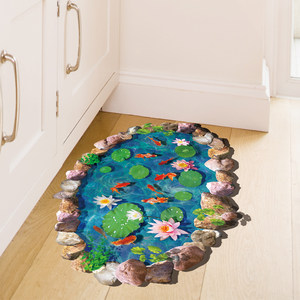 地板贴纸防水耐磨自粘店铺装饰贴贴画创意地面遮丑花草3d地贴大白卡通