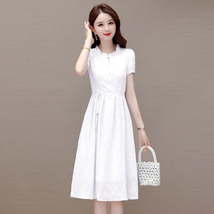 白色雪纺连衣裙子2024新款夏季气质名媛高端女神范高级感精致女装