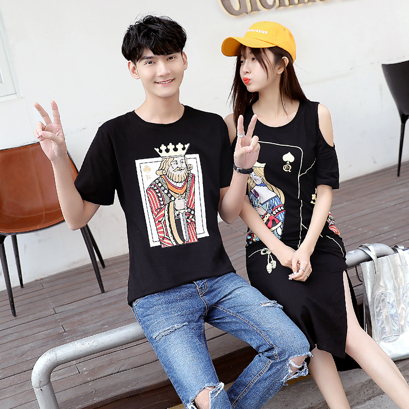 情侣装夏装2019新款韩版短袖T恤露肩学院连衣裙夏季宽松上衣女裙|ruв категории Женская одежда, футболка - от Buy2taobao.com для оказания профессиональной услуги покупки агента Taobao