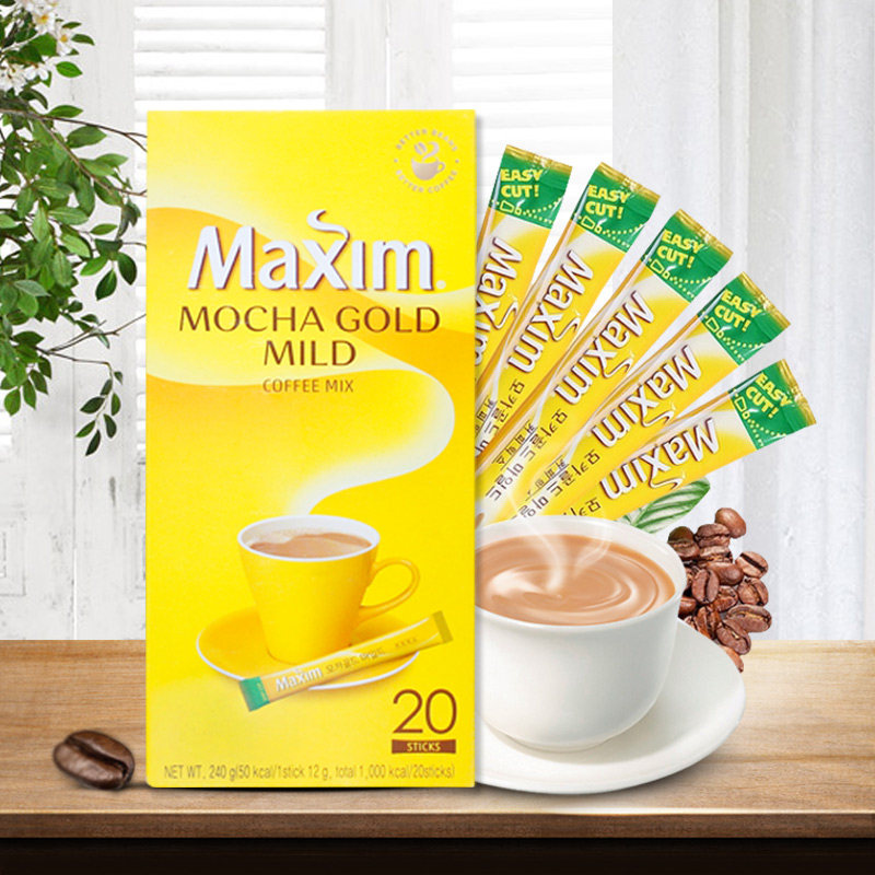 韩国进口咖啡maxim黄麦馨三合一摩卡速溶咖啡20条礼盒装冲饮
