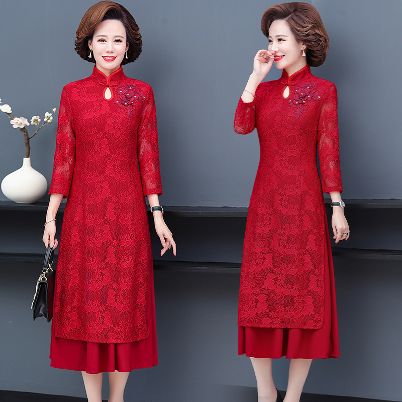 参加婚礼女春秋装结婚庆妈妈礼服中年喜婆婆婚宴父母装女士连衣裙