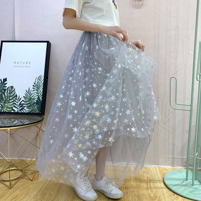流沙裙半身裙网纱春日桔梗初恋裙超仙百搭高腰a字裙温柔风仙女裙