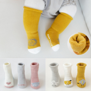 宝宝袜子秋冬加厚款纯棉0-1岁婴儿高筒保暖袜松口儿童防滑地板袜3