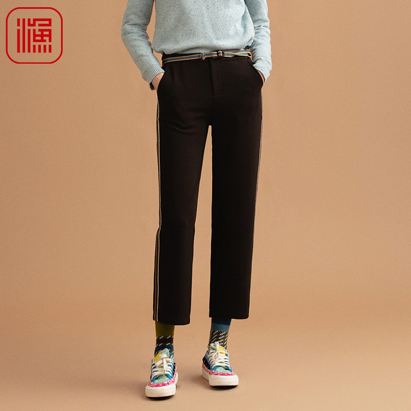 渔牌女装女裤新款2021爆款春秋雪纺直通学院风九分休闲裤ffnc6209