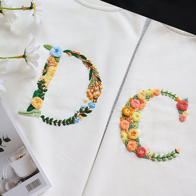 姓氏首字母刺绣diy情侣装t恤短袖手工定制自绣礼物送男友材料包