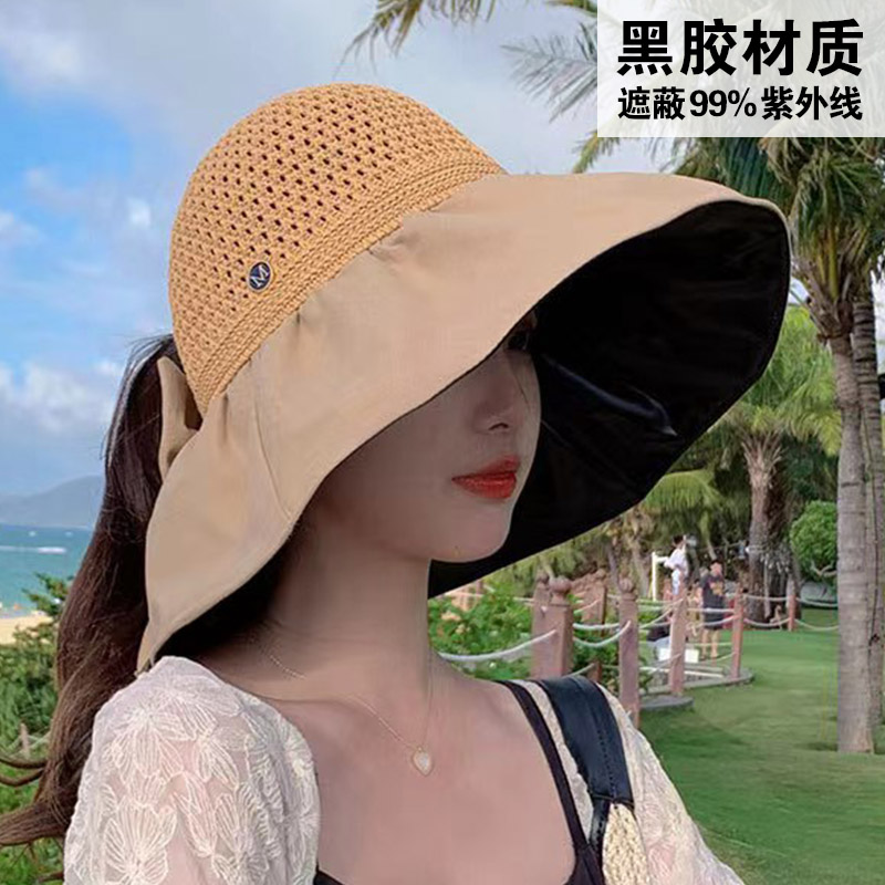 防晒帽女防紫外线遮阳帽夏季大帽檐黑