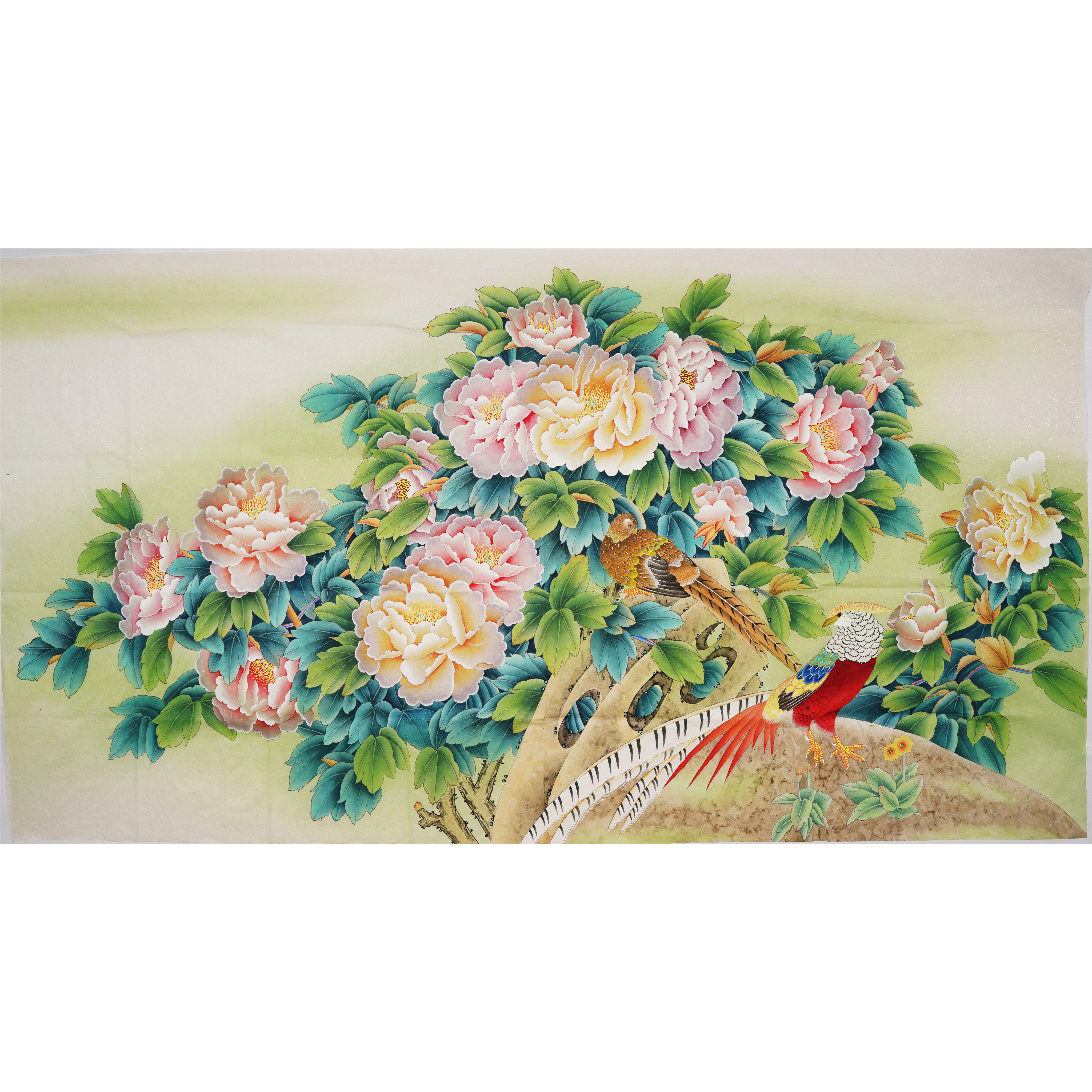 六尺荷花牡丹竹子工笔画精品国画纯手绘无款画没题款花鸟画0426