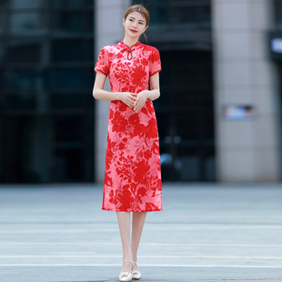 中国风复古改良版旗袍裙子2024夏季修身显瘦盘扣立领日常款连衣裙