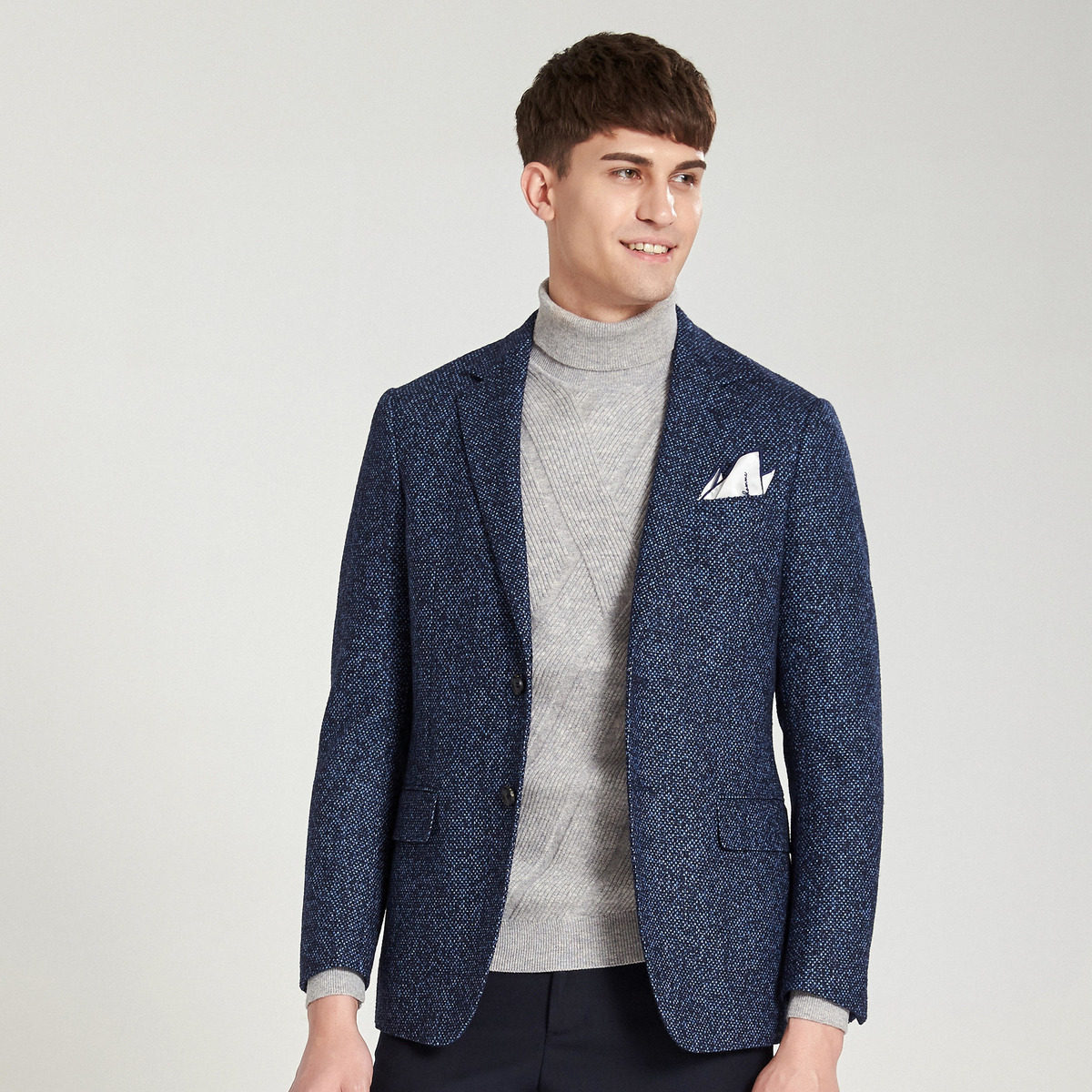 boni堡尼商务男装中青年蓝色男士休闲单西服上衣小西装外套