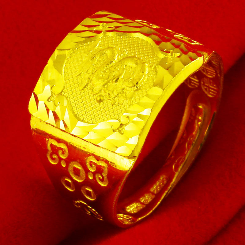 正品黄金戒指足金9999纯金首饰男士龙戒生肖结婚素金子送老公指环
