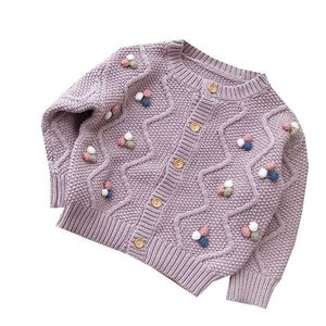 可爱彩色豆豆毛衣 洋气女童宝宝复古棉线棒针开衫针织衫秋冬