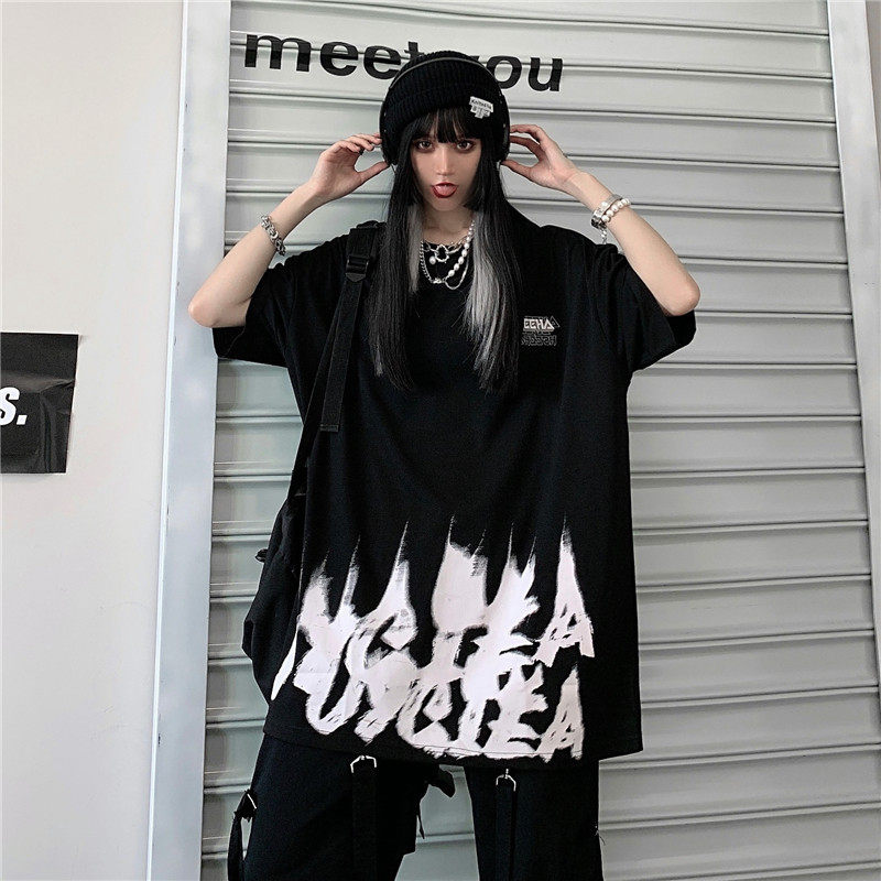 实价 原创实拍 6535拉架棉 短袖T恤宽松印花中长款