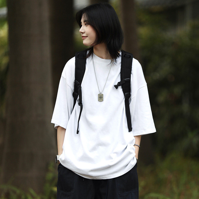 你初恋老王 短袖oversizet恤男宽松半袖250g重磅体恤女麻棉基础款