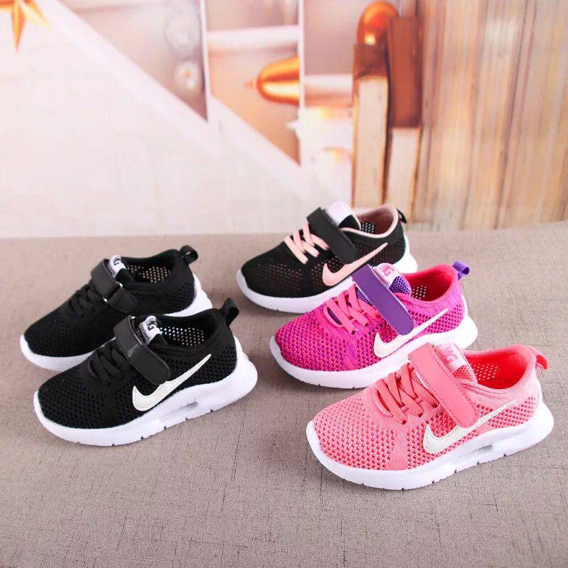 顽皮弹童鞋2018春夏新款男女童飞织网鞋黑白黑粉透气运动鞋休闲鞋